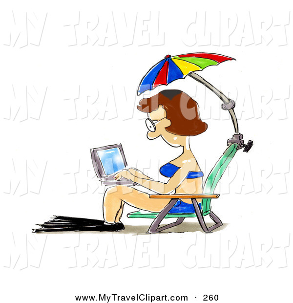 Clipart Of A Middle Aged Brunette Woman In A Blue Bikini And Flippers