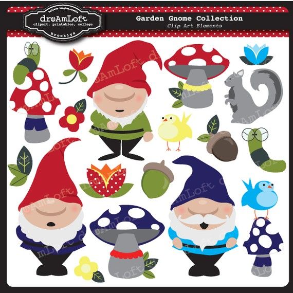 Garden Gnome Collection Clip Art Clipart Elements Collage Sheet For