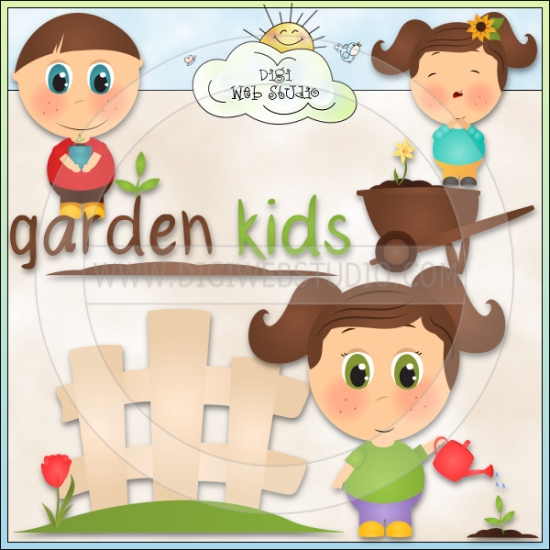 Garden Kids 1   Ne Country Life Graphics Clip Art   Digi Web Studio