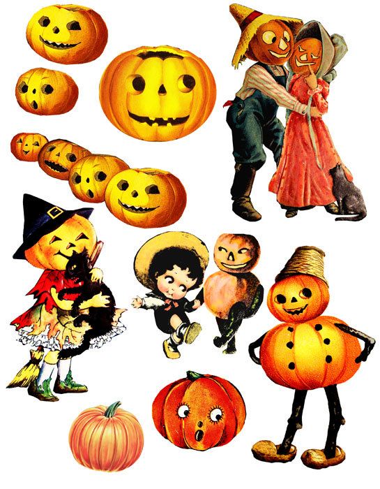 Halloween Pumpkins Jacko Lantern Vintage Clip Art Digital Download Co    
