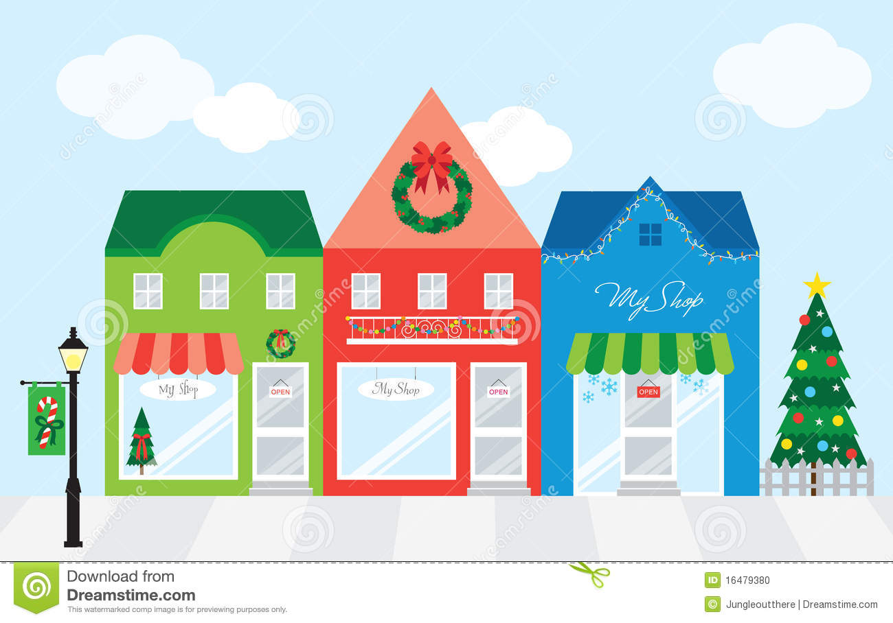 Illustration Of Strip Mall Shopping Center With Christmas Decoration
