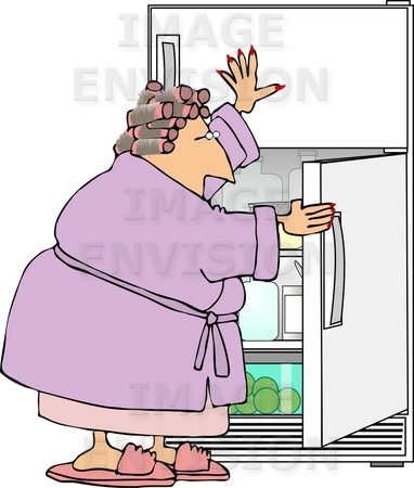Middle Aged Woan Holding Open A Fridge Door Looking For A Snack    