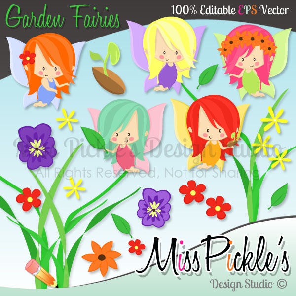 This Super Cute Garden Fairy Themed Clip Art Set Includes Separate