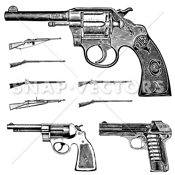 Vector Clipart Vintage Pistol Gun And Rifle Set   Snap Vectors