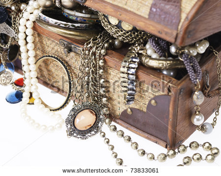 Wooden Jewellery Box Packed With Accessories Stock Photo 73833061