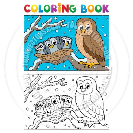 Cartoon Coloring Book Owl And Nest By Clairev   Toon Vectors Eps    