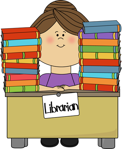 Clip Art Image   Librarian Sitting At A Desk With Stacks Of Library