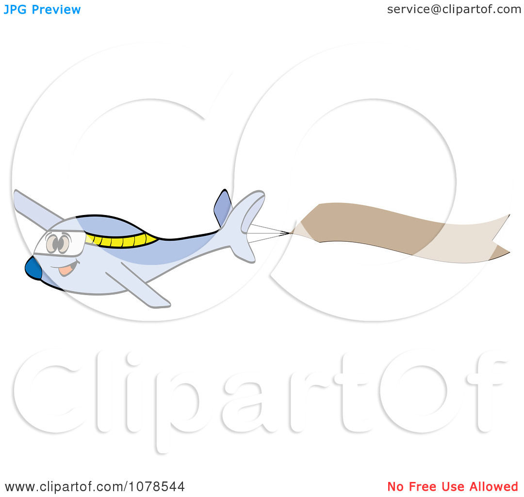 Clipart Blue Airplane With A Blank Message Banner   Royalty Free