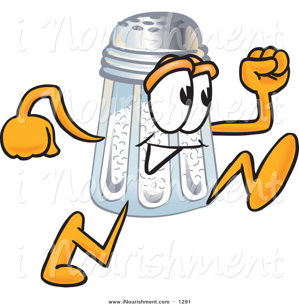 Clipart Of A Fast Salt Shaker Mascot Cartoon Character Running By