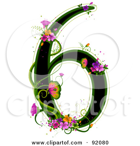 Free  Rf  Clipart Illustration Of A Black Number 6 Outlined In Green