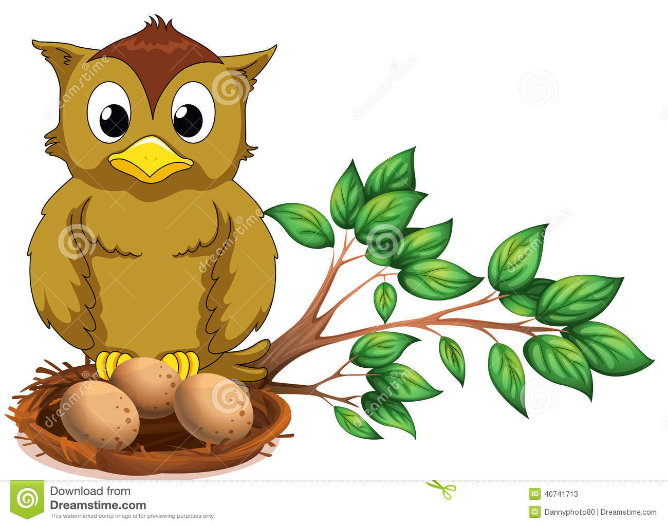 Illustration Of An Owl Watching Her Nest On A White Background
