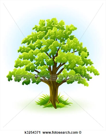 Single Oak Tree With Green Leafage View Large Clip Art Graphic