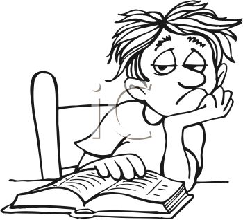 Unhappy Boy Bored With Doing Homework   Royalty Free Clip Art