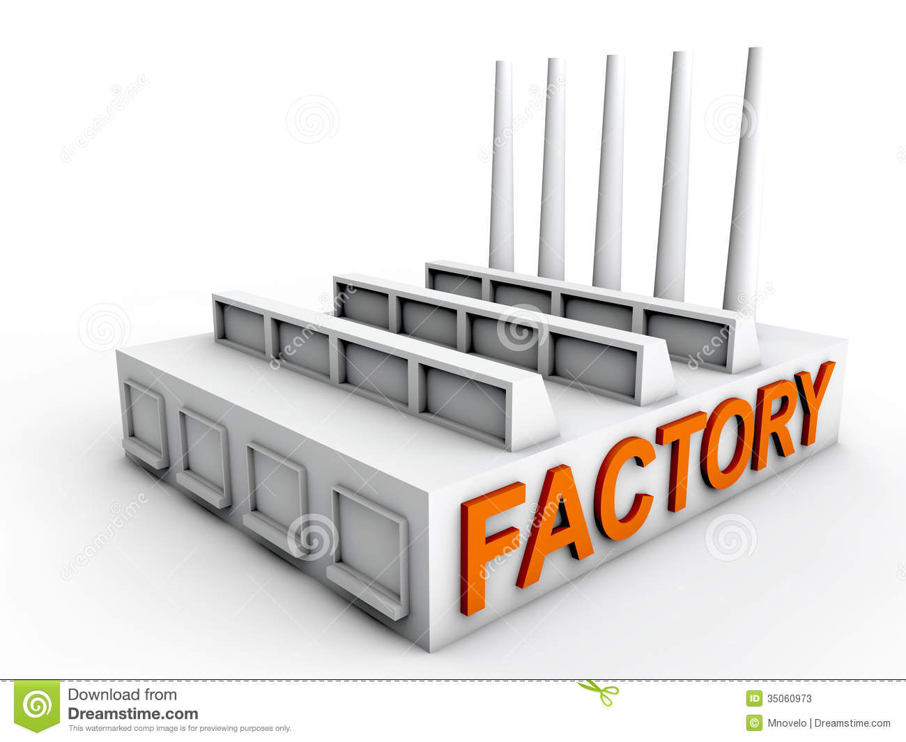 White Symbolic Factory Building Over White Background
