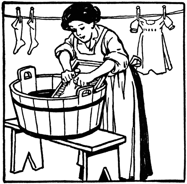 Woman Washing Clothes On Washboard   Clipart Etc