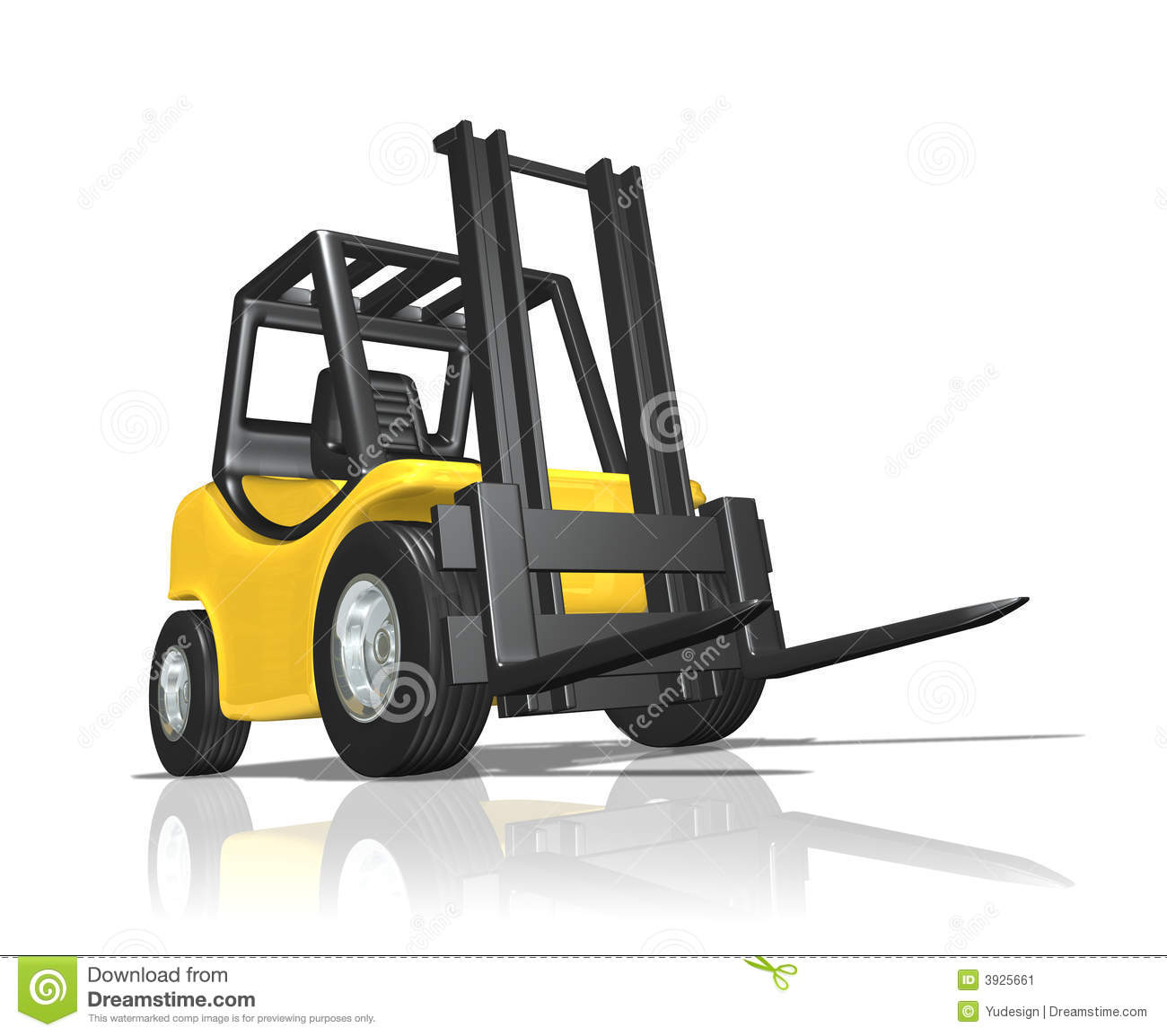 3d Rendered Yellow Forklift Over White Reflective Background