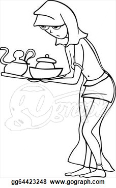 Clip Art   Black And White Cartoon Illustration Of Maid Woman Or Girl