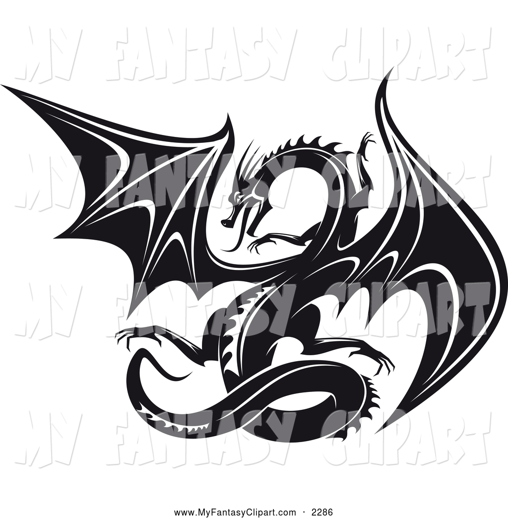 Clip Art Of A Black And White Dragon By Seamartini Graphics    2286