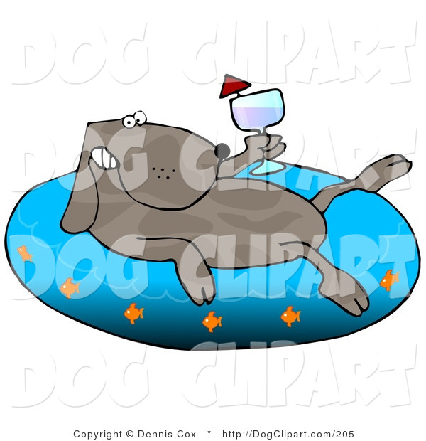 Clip Art Of A Grinning And Happy Dog Drinking Wine And Soaking In An    