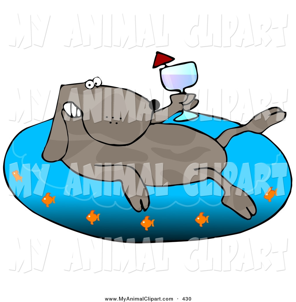 Clip Art Of A Happy Brown Dog Drinking Wine And Soaking In An    