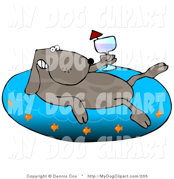 Clip Art Of A Happy Dog Drinking A Cocktail And Soaking In An