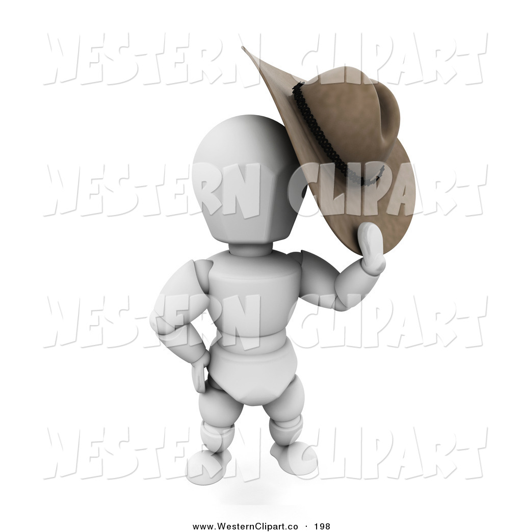     Clip Art Of A Western Cowboy White Man Taking Off His Stetson Hat By