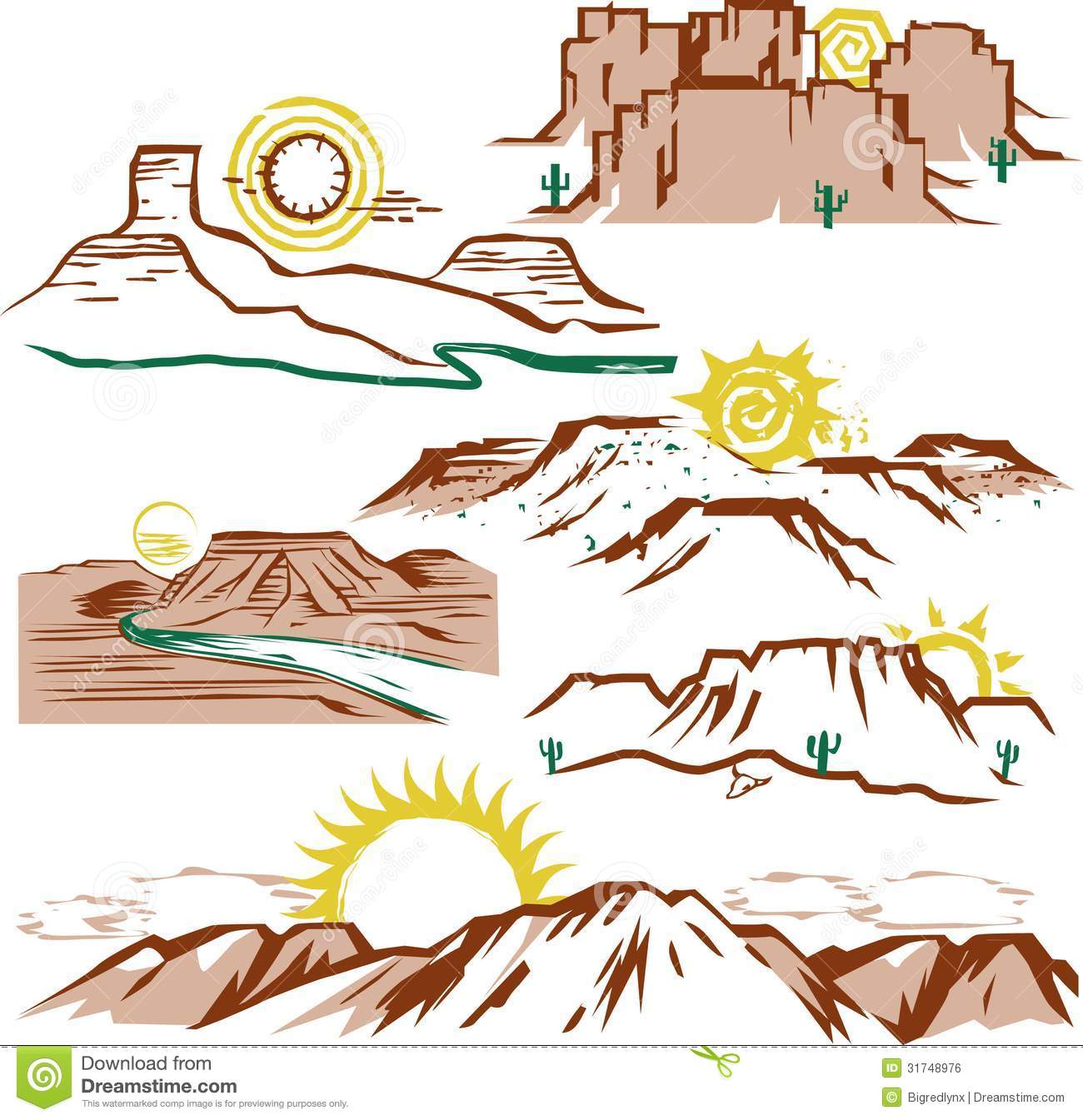 Clip Art Set Of Sun Canyons And Mesas