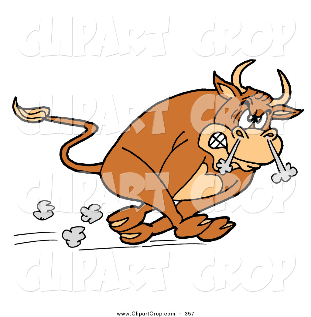 Clip Art Vector Of A Raging Brown Charging Bull Running With Steam