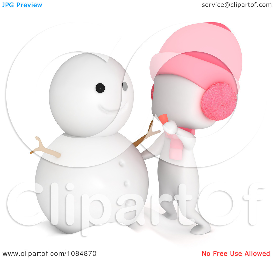Clipart 3d Ivory Girl Making A Snowman   Royalty Free Cgi Illustration