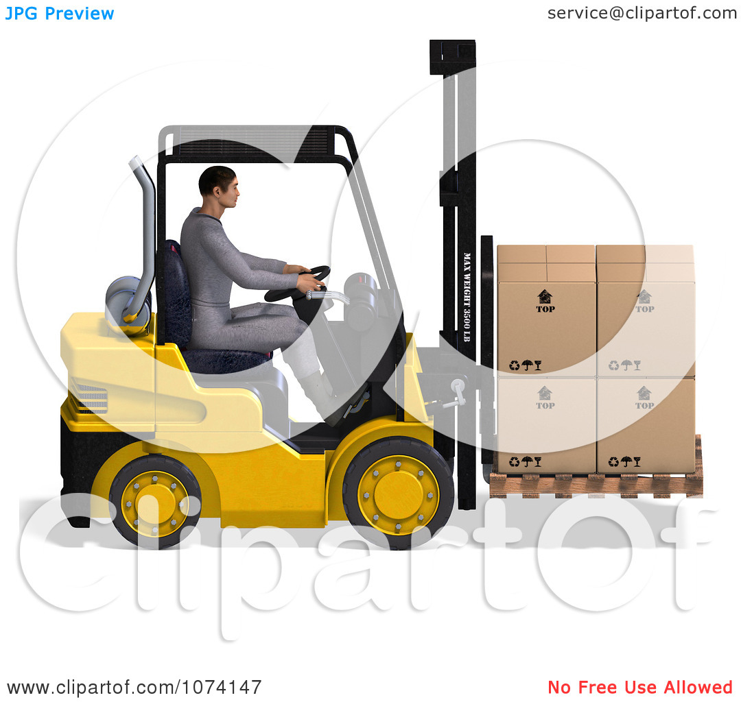 Clipart 3d Warehouse Forklift Operator Moving Boxes 1   Royalty Free