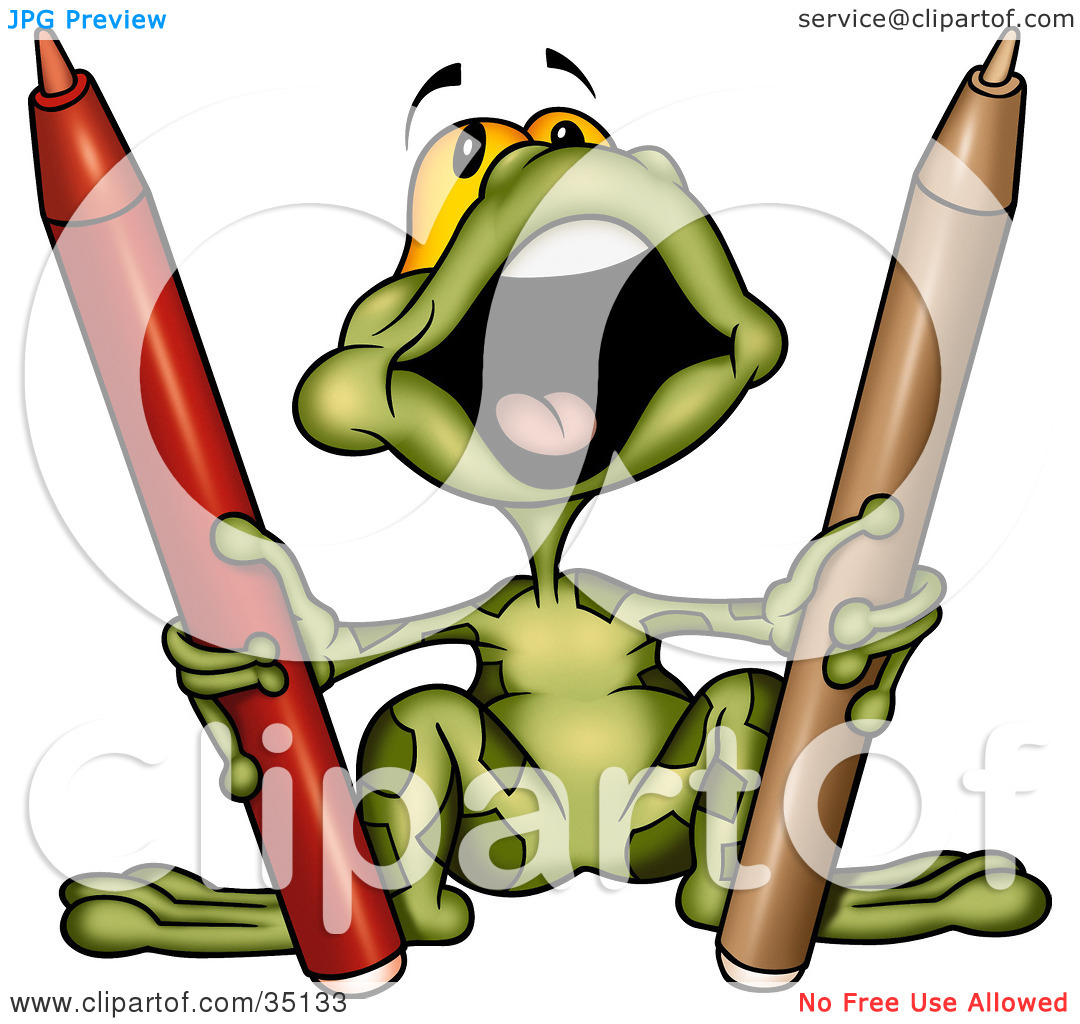 Clipart Illustration Of A Cute Green Frog Singing And Holding Red And