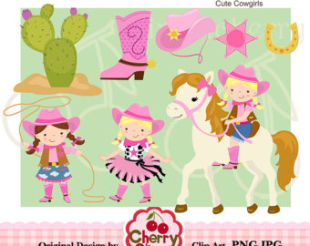 Cute Cowgirl Digital Clipart Set Fo R  Personal And Commercial Use