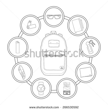   Every Day Carry Linear Objects In Round Frame  Vector Clip Art    