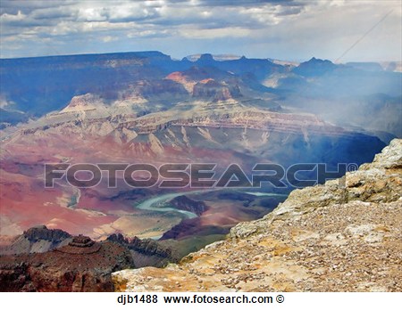 Grand Canyon Arizona Winding River Seen From High Above A Cliff  View
