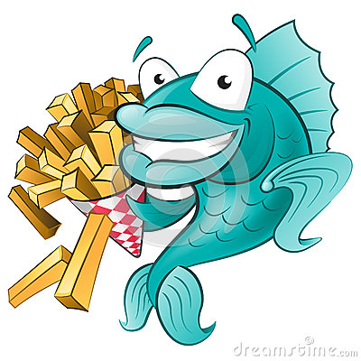 Great Illustration Of A Cute Cartoon Cod Fish Eating A Tasty