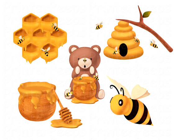 Honey Bee Clipart Scrapbook Pack Bear Bee Hive Honeycomb Honey Spoon
