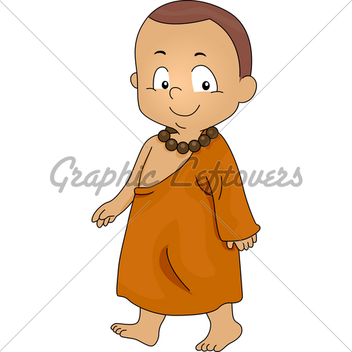 Illustration Of A Little Monk Walking