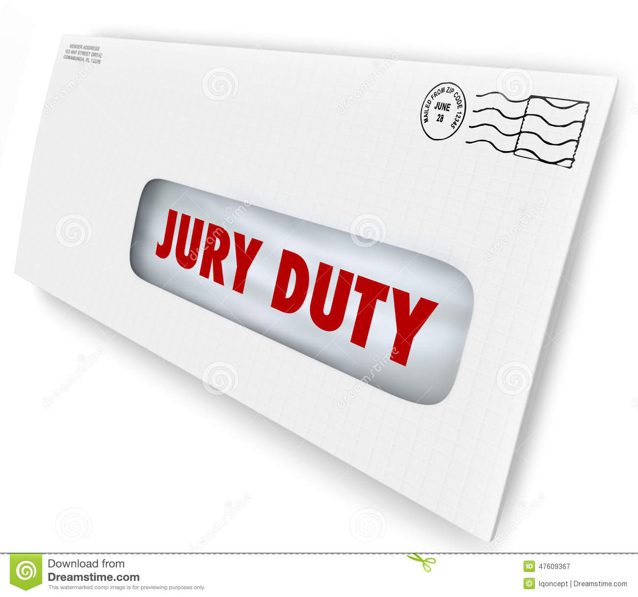 Jury Duty Words On A Letter In An Envelope Summoning You To Appear In