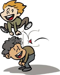 Little Boys Playing Leap Frog   Royalty Free Clipart Picture