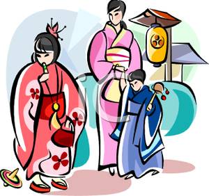 Of A Japanese Family Playing Music   Royalty Free Clipart Picture