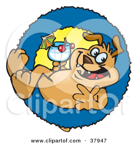 Pre Made Logo Of A Cool Sparkey Dog Drinking A Cocktail In A Blue Ring
