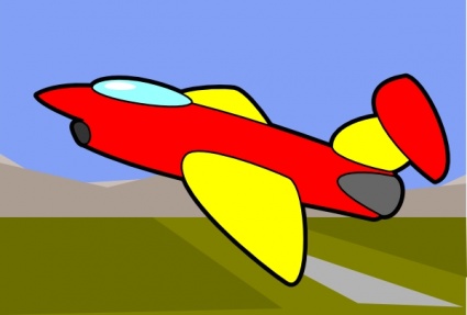 Red Yellow Cartoon Plane Fly Aircraft Jet Jetplane
