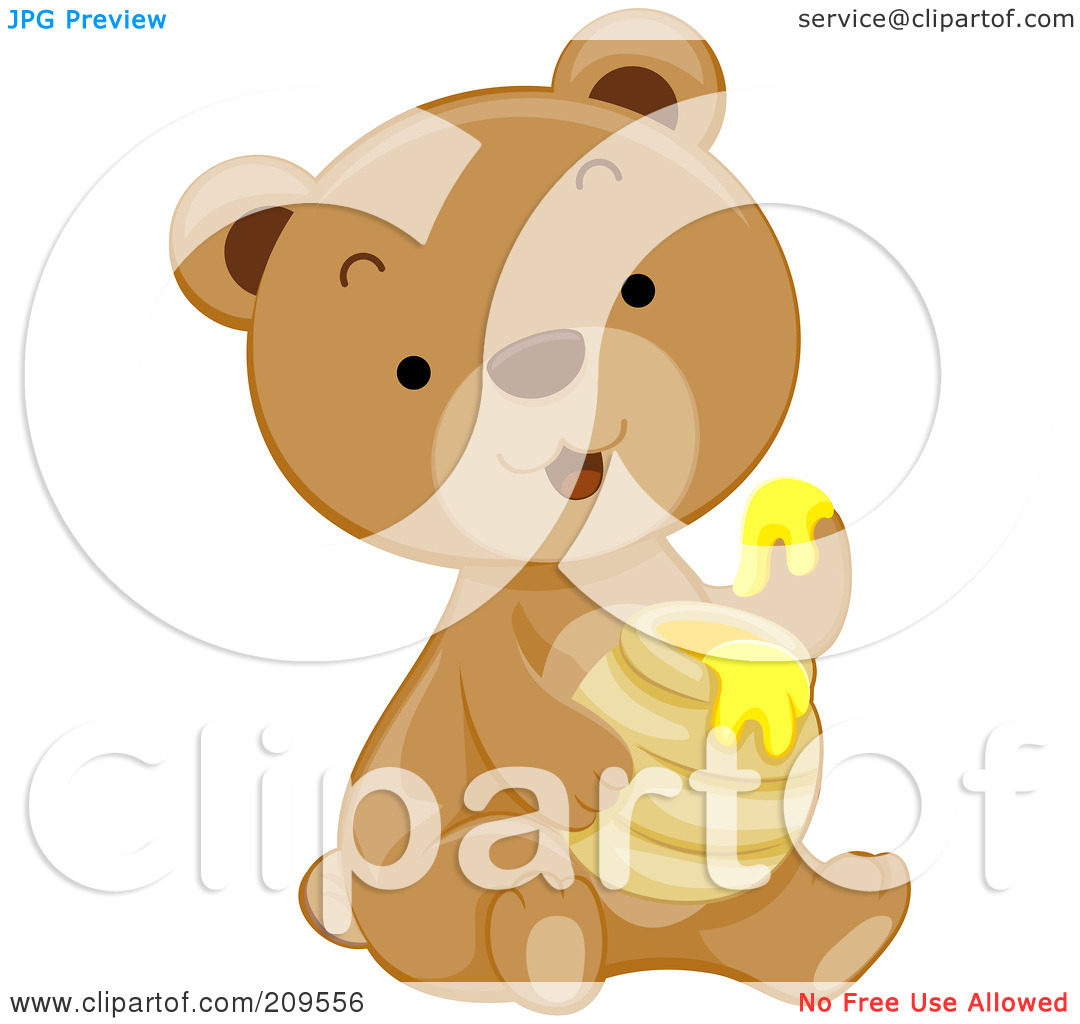 Rf  Clipart Illustration Of A Cute Bear Cub Dipping His Paw In Honey