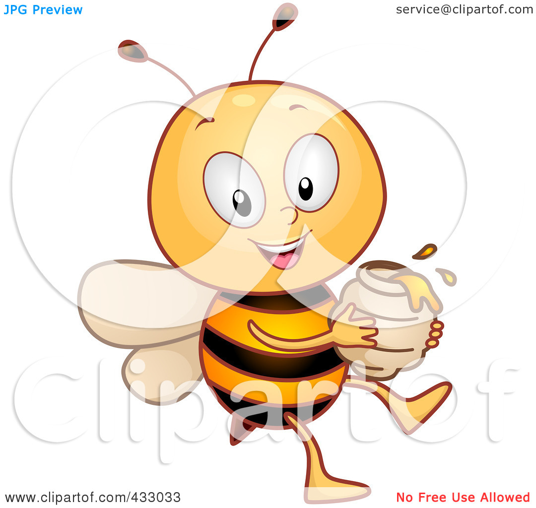 Rf  Clipart Illustration Of A Happy Honey Bee With A Jar Of Honey