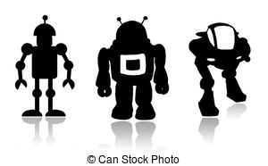 Robots   Silhouettes Team Black Robots On A White Background
