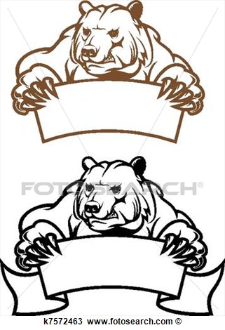 Selvagem Urso Kodiak Com Bandeira Como Um Mascote Isolado    