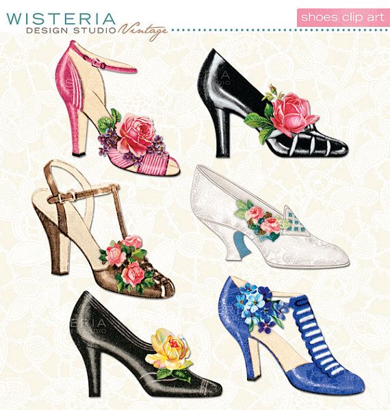 Vintage Shoes   Instant Download   Clip Art For Personal   Commercial    
