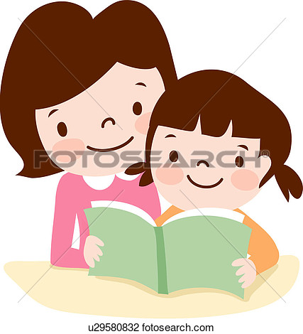 Clipart Of Daughter Child Education Book Reading Mother U29580832