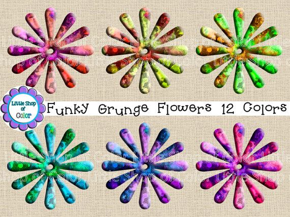 Funky Grunge Flowers 6 X 6 Digital Clip Art Flowers Abstract Flower