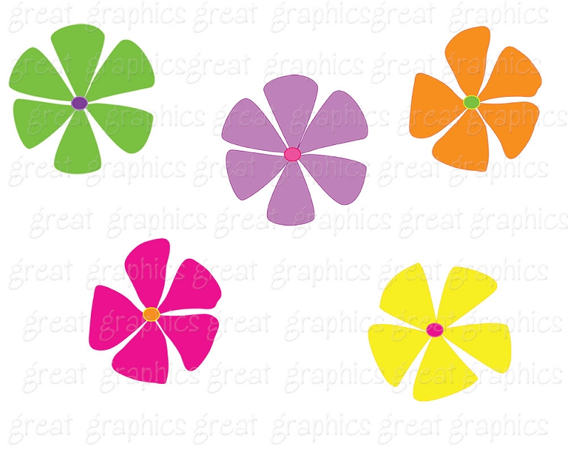 Funky Retro Flower Clip Art Whimsical Flower Digital Clip Art